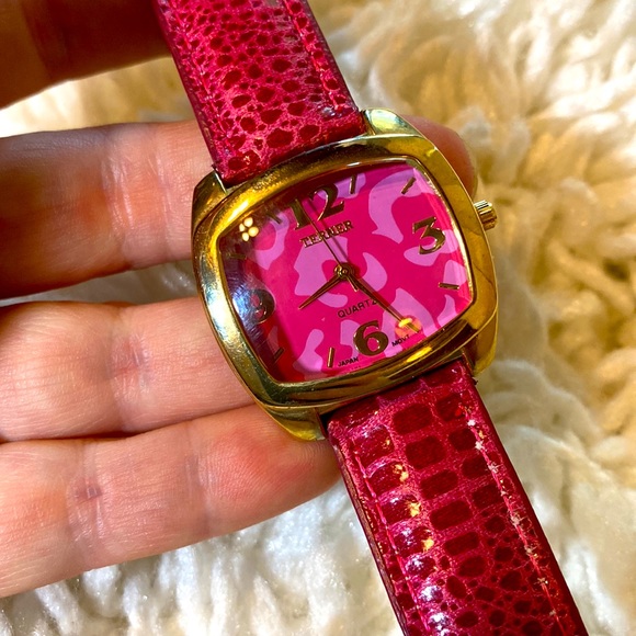 BIJOUX TERNER CRANBERRY RED PINK & GOLD EMBOSSED REPTILE LEATHER WRISTWA… - Picture 1 of 6